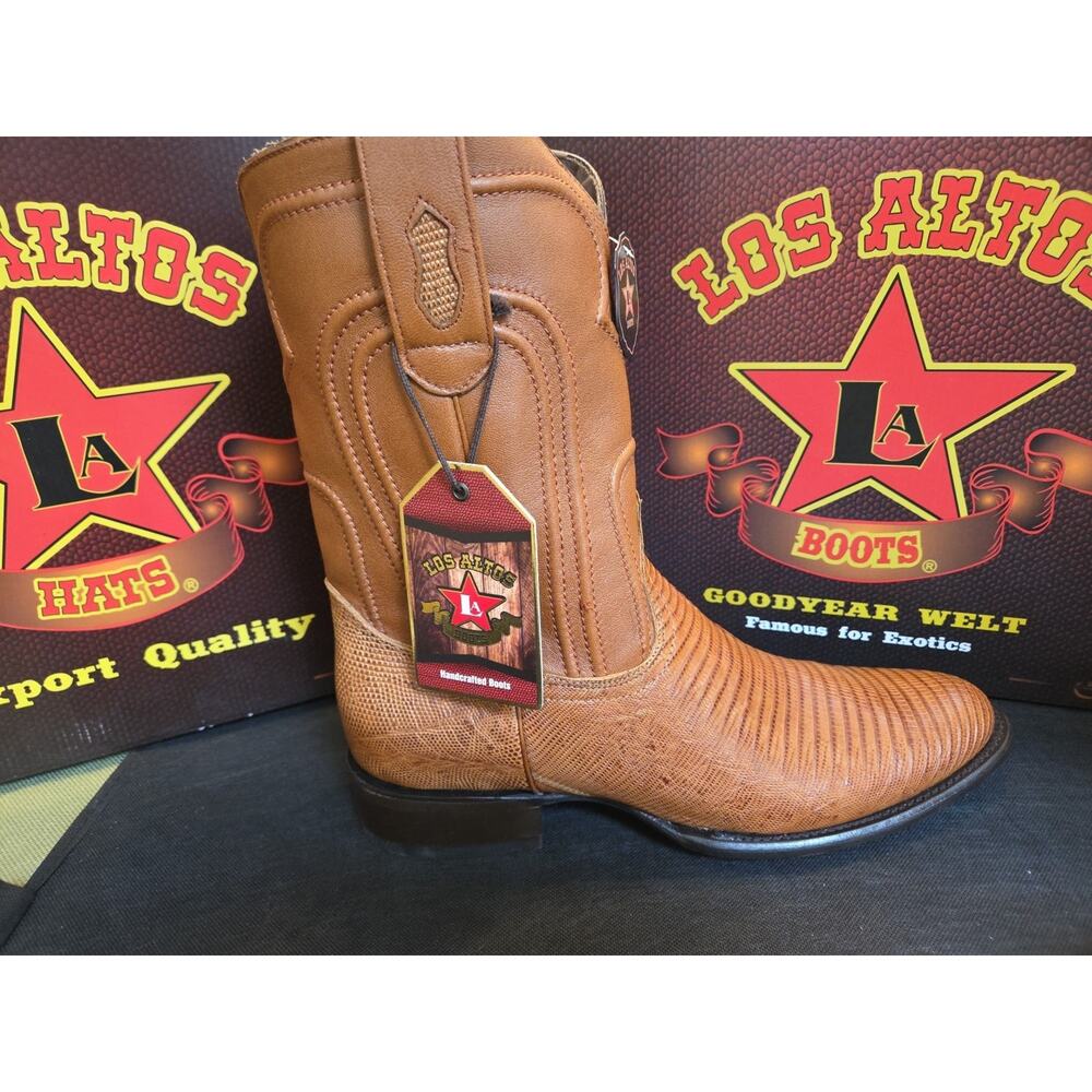 LOS ALTOS DULL COGNAC TEJU LIZARD ROUND TOE WESTERN COWBOY BOOT 65G0703 D WIDTH - Picture 3 of 3